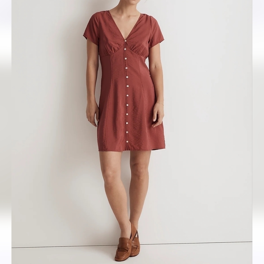 Madewell Shirred Button-Front Mini Dress in Antique Rose size 14 NWT